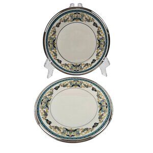 Lenox Fair Lady Bread & Butter Plates Set Of 2 USA Geeen Floral Platinum Trim
